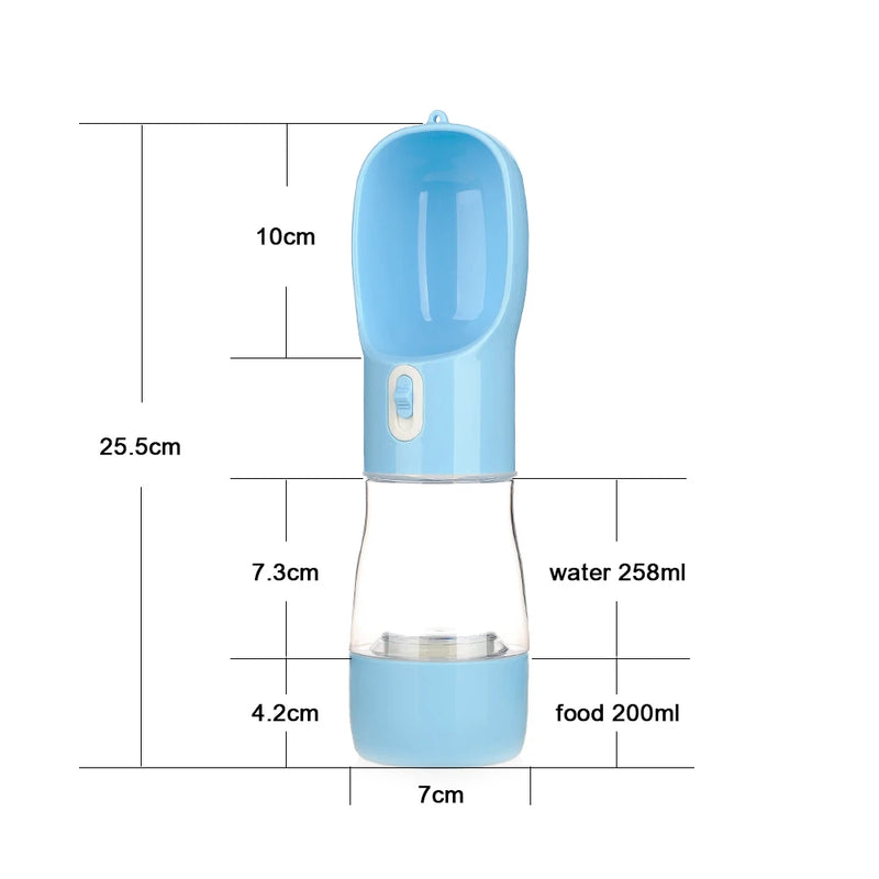 Garrafa portátil para cães com armazenamento de comida e água - 350ml e 380ml