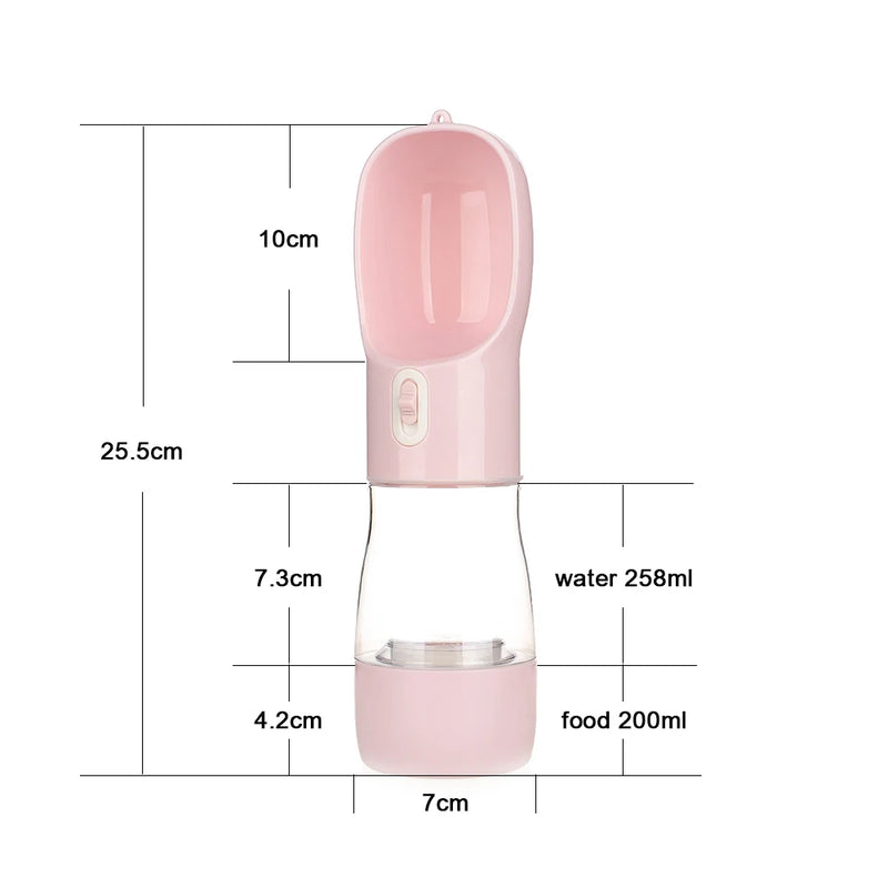 Garrafa portátil para cães com armazenamento de comida e água - 350ml e 380ml