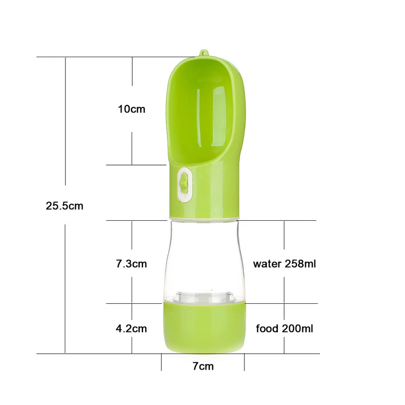 Garrafa portátil para cães com armazenamento de comida e água - 350ml e 380ml